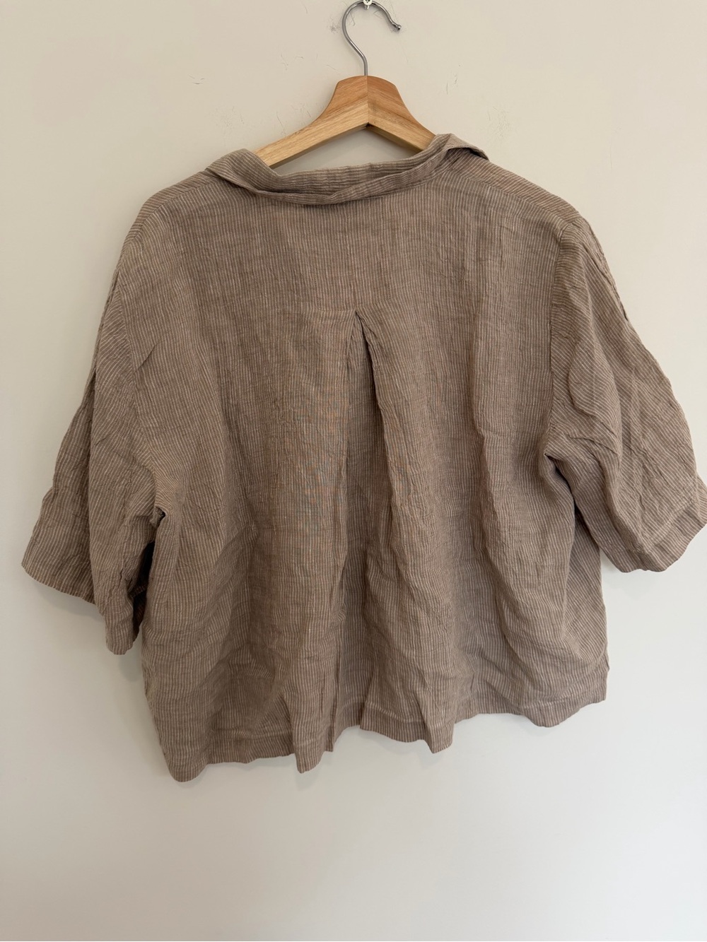 Eileen Fisher Beige-Taupe Linen Button-Front Shirt - Picture 6 of 6
